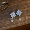 Fog Blue Hydrangea" Retro Style Handmade Polymer Clay Flower & Water Drop Earrings